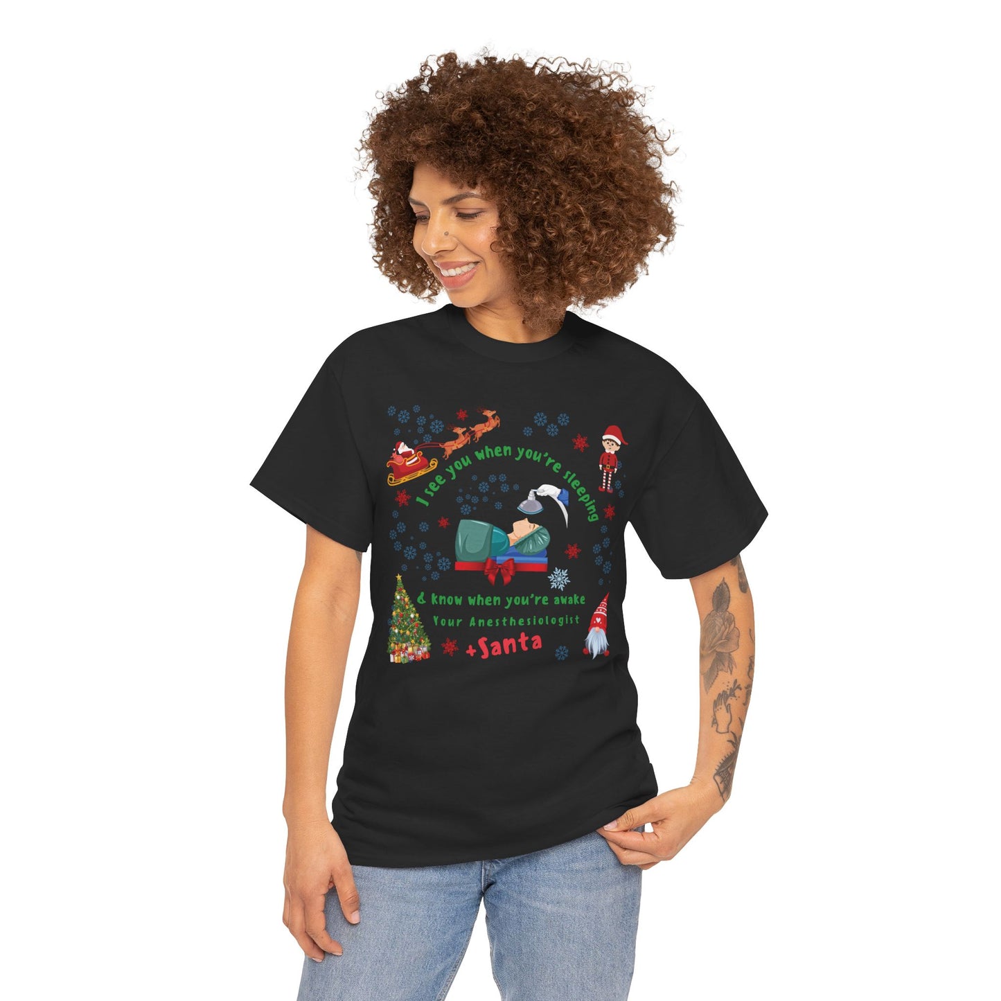 I See You When You're Sleeping Anesthesiologist Christmas T-Shirt