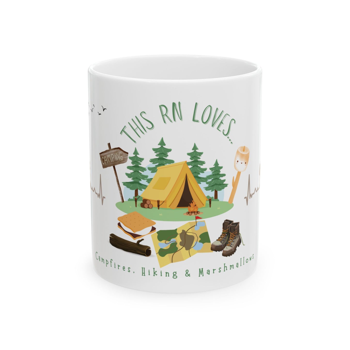 This RN Loves Camping, Hiking And Marshmallows Mug 11oz/15oz