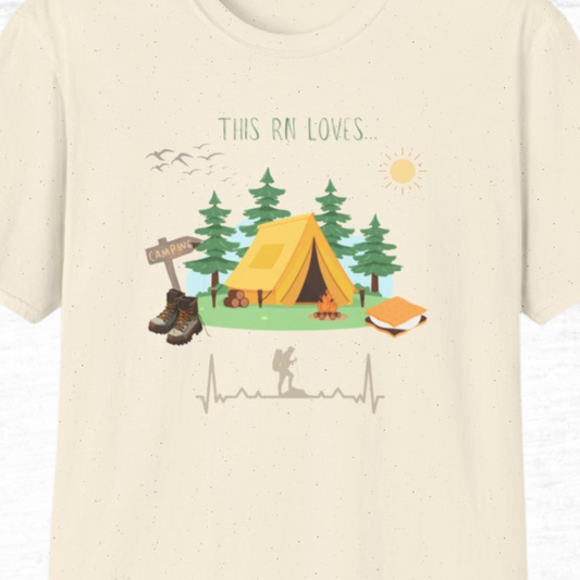 This RN Loves Camping and Hiking Unisex Softstyle T-Shirt