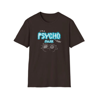 Brown t-shirt with 'I'm a Psychology Major' text design on a white background