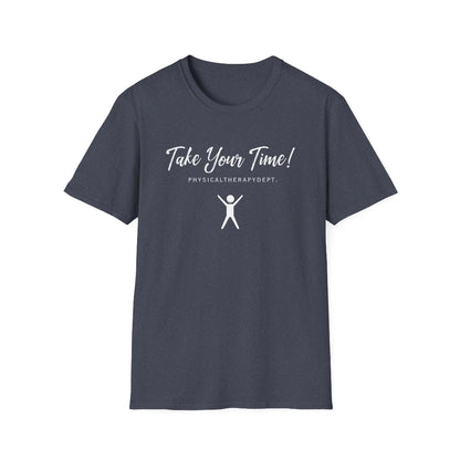 T-Shirt with "Take Your Time" logo and physical therapy figurine