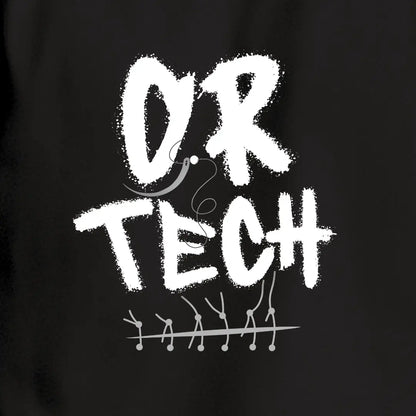 Black shirt with white 'OR TECH' text and graphic on a black background