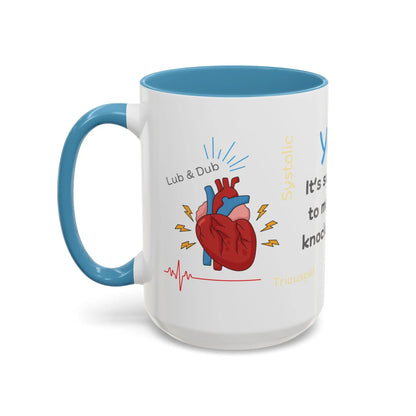 White mug with blue interior featuring a heart illustration and 'Lub & Dub' text on a white background.