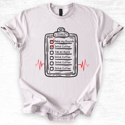 Light grey t-shirt with a graphic design of a to do list on a light gray background