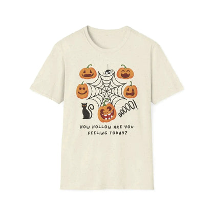 Natural color 'How Hollow Are You Feeling?' T-Shirt with Halloween pumpkins