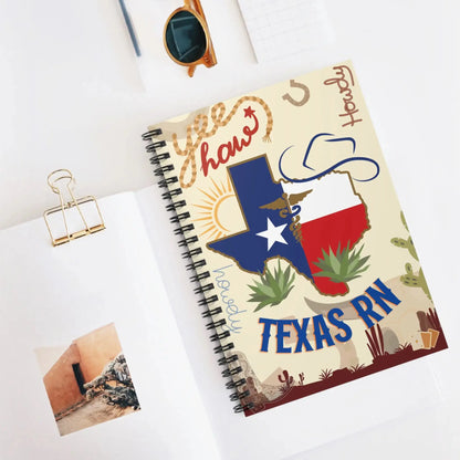 Notebook with Texas-themed and nurse design on a white surface