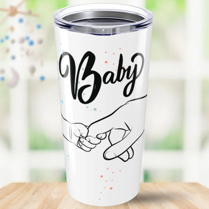 Tumbler with 'Baby' and hand illustrations on a white background