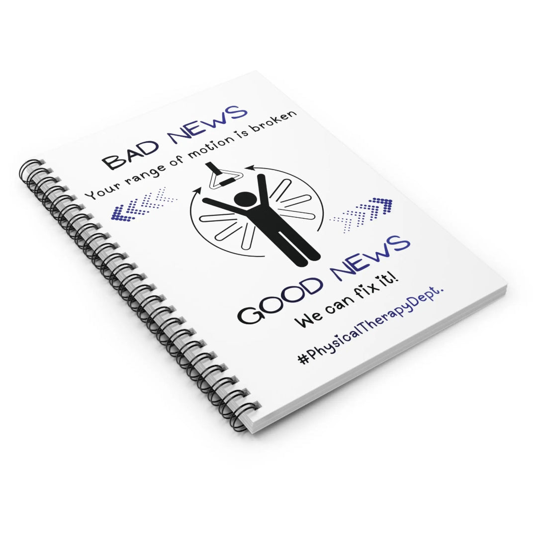 Notebook with "Physical Therapy Department" logo and graphics on a white background