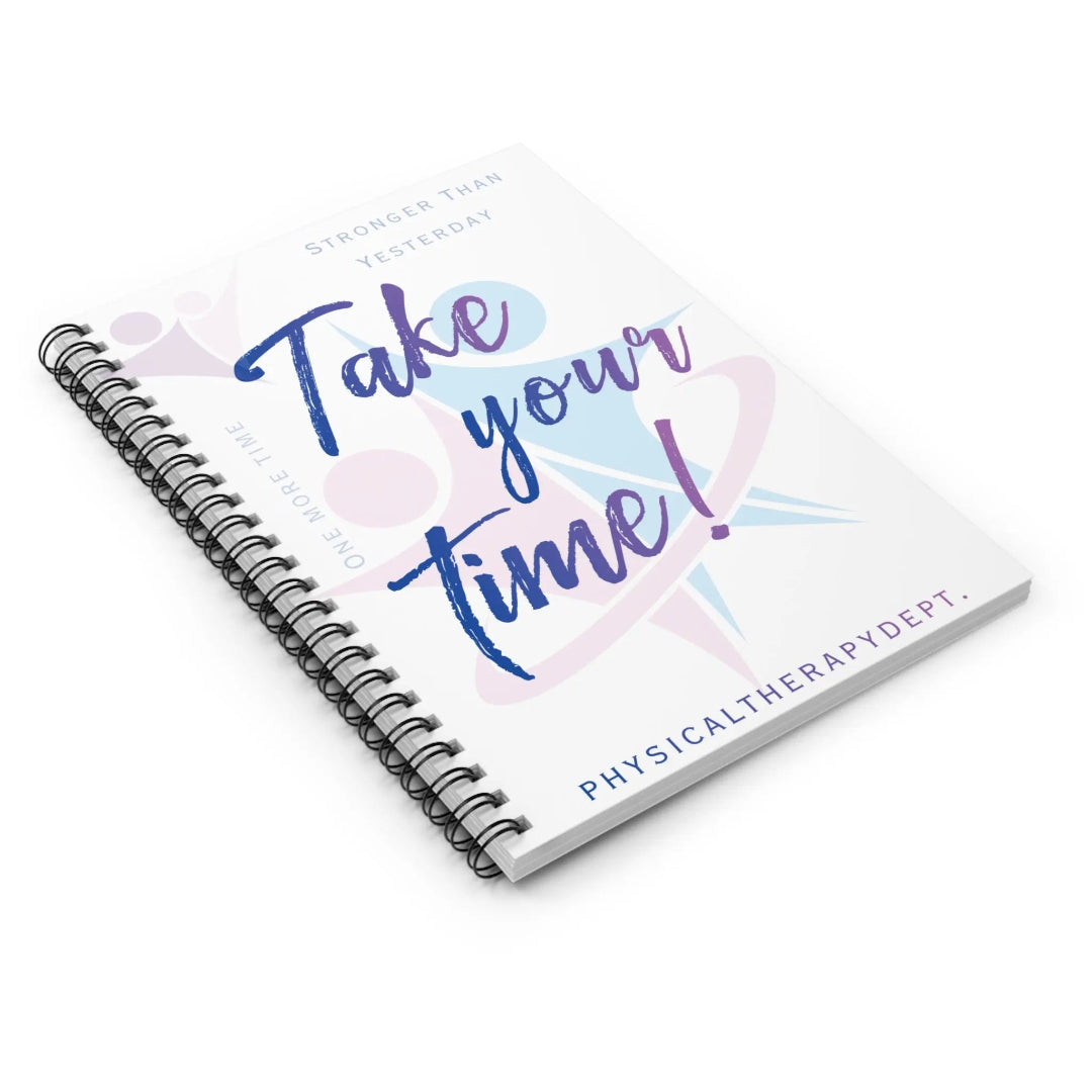 Physiotherapy notebook with 'Take your time!' logo on a white background