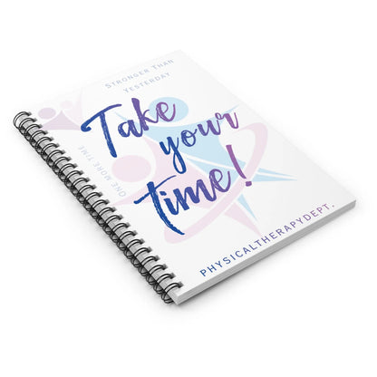 Physiotherapy notebook with 'Take your time!' logo on a white background