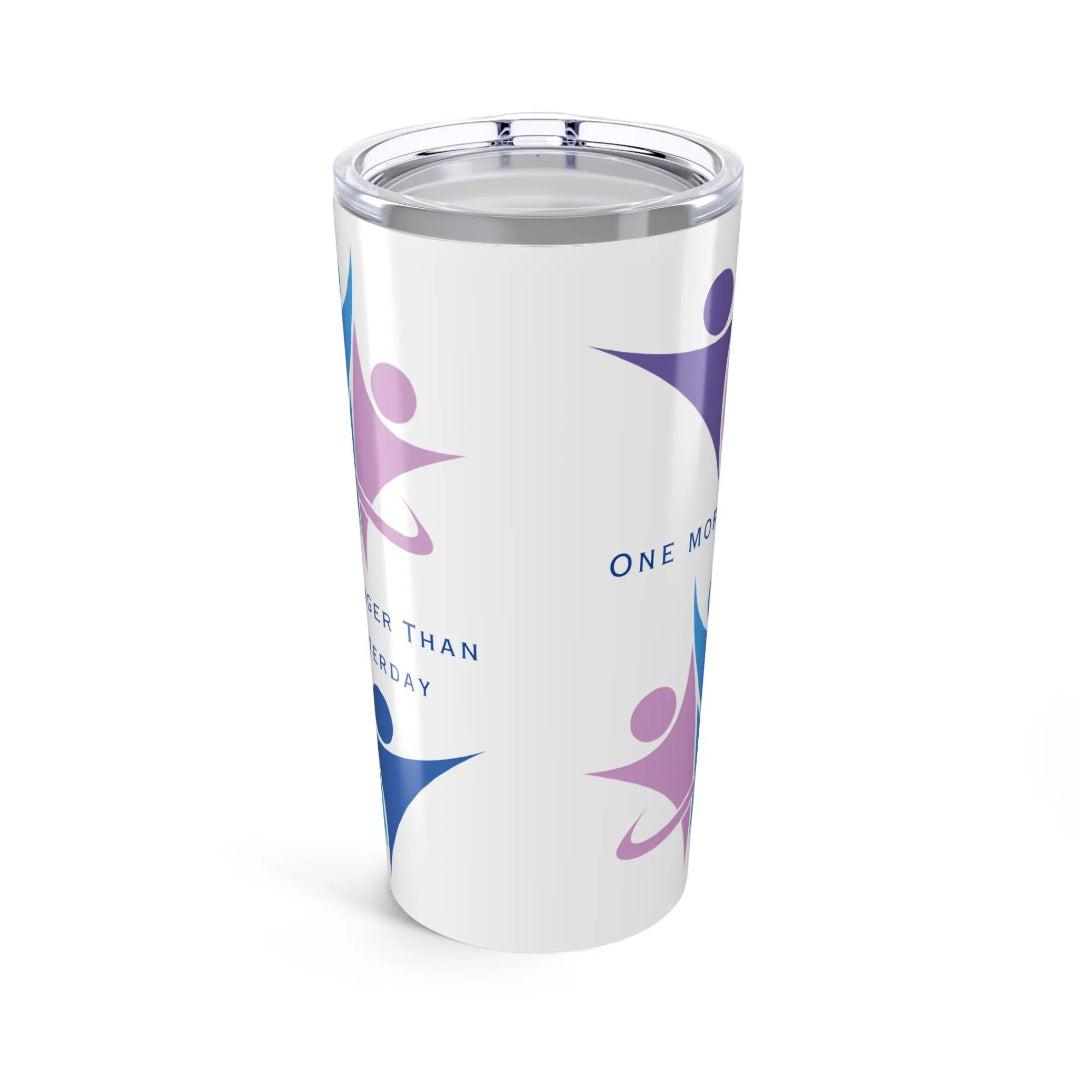 Stainless steel white tumbler with figurine logo with secure lid